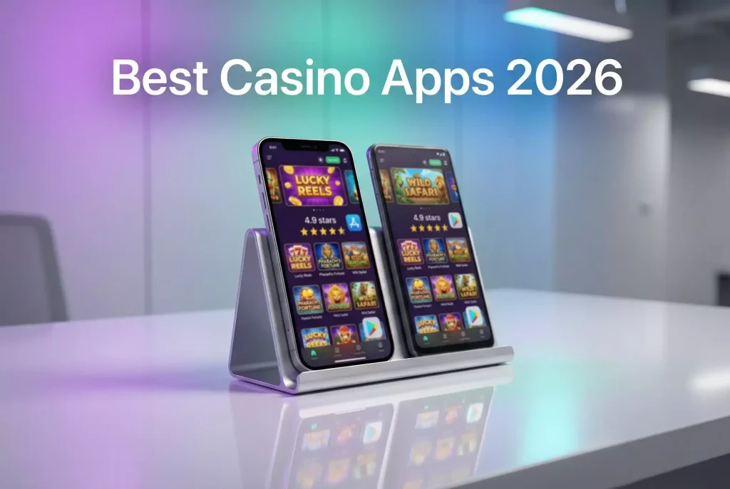 Sweepstakes casino mobile apps displayed on iOS and Android devices