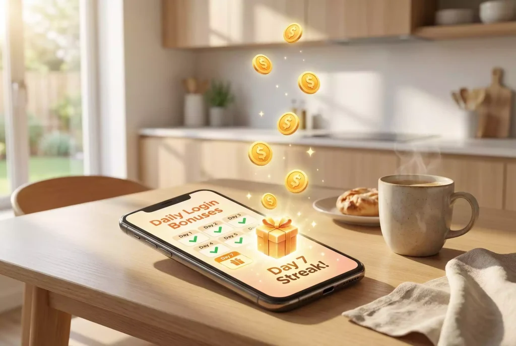 Daily login bonus rewards across sweepstakes casino platforms