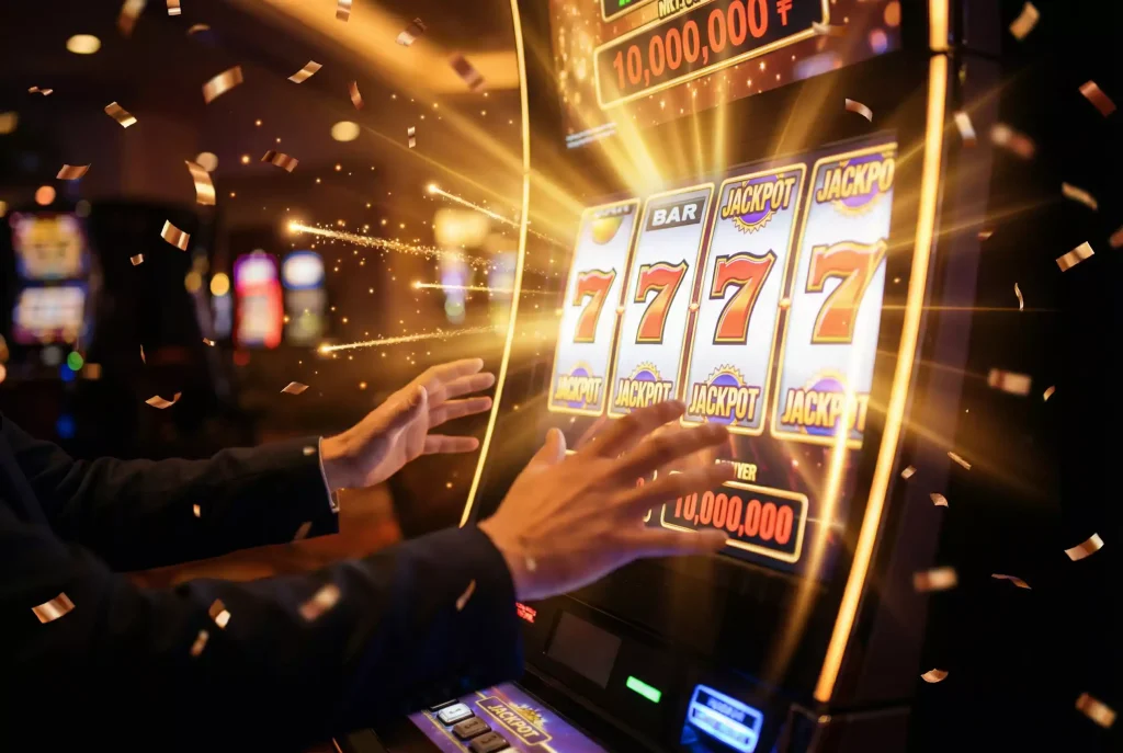 Progressive jackpot slot machine with large SC prize display
